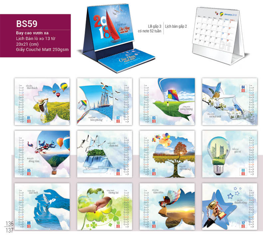 lịch để bàn lò xo bay cao vươn xa