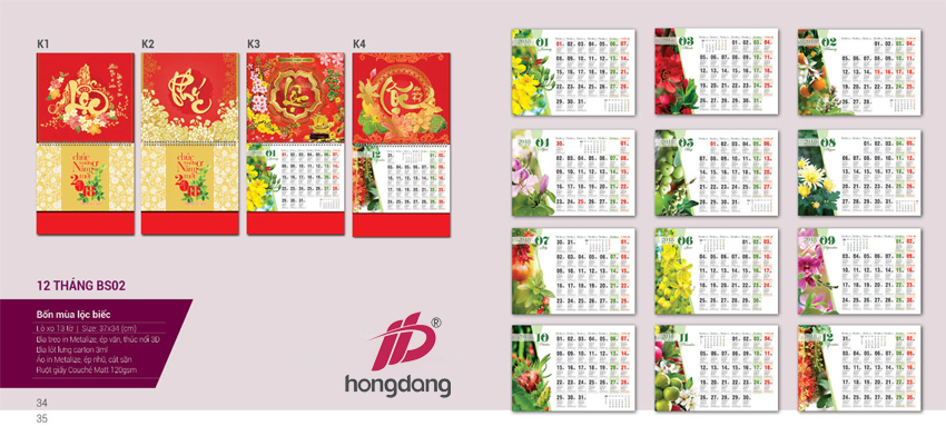 Lịch lò xo 13 tờ bốn mùa lộc biếc