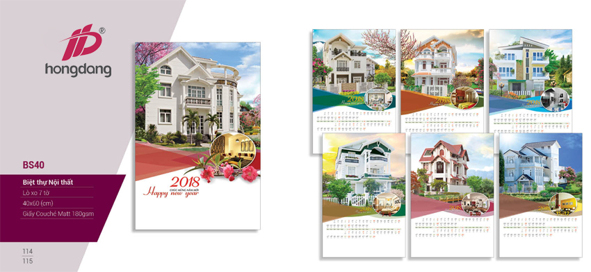 Lịch lò xo 7 tờ biệt thự nội thất