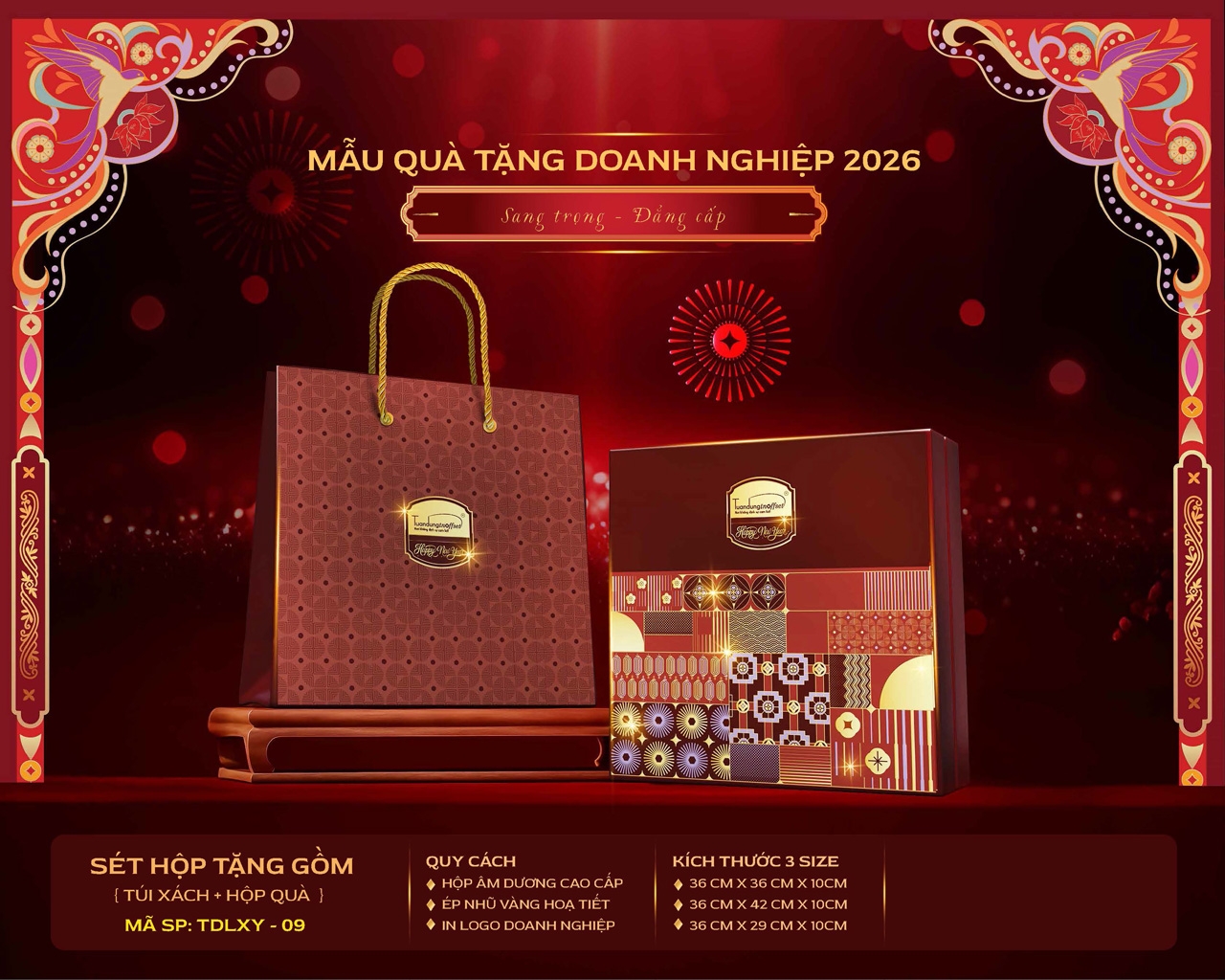 Hộp quà Tết đựng trà bánh kẹo rượu sang trọng