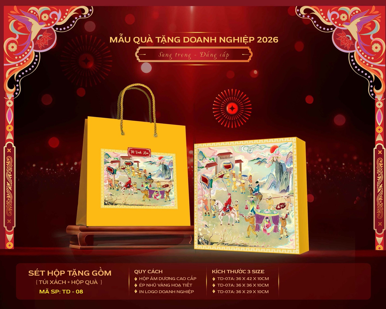 Mẫu bao bì hộp quà Tết 2026 in ép kim cao cấp