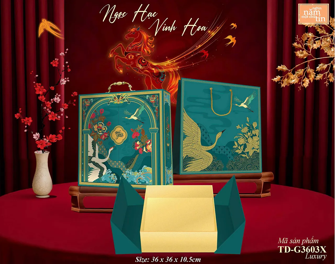 Vỏ hộp quà Tết 2026 màu đỏ vàng truyền thống