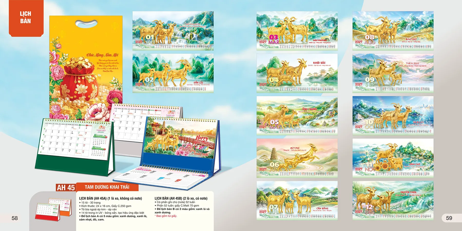 Lịch bàn chữ M 2027 đẹp và sang trọng