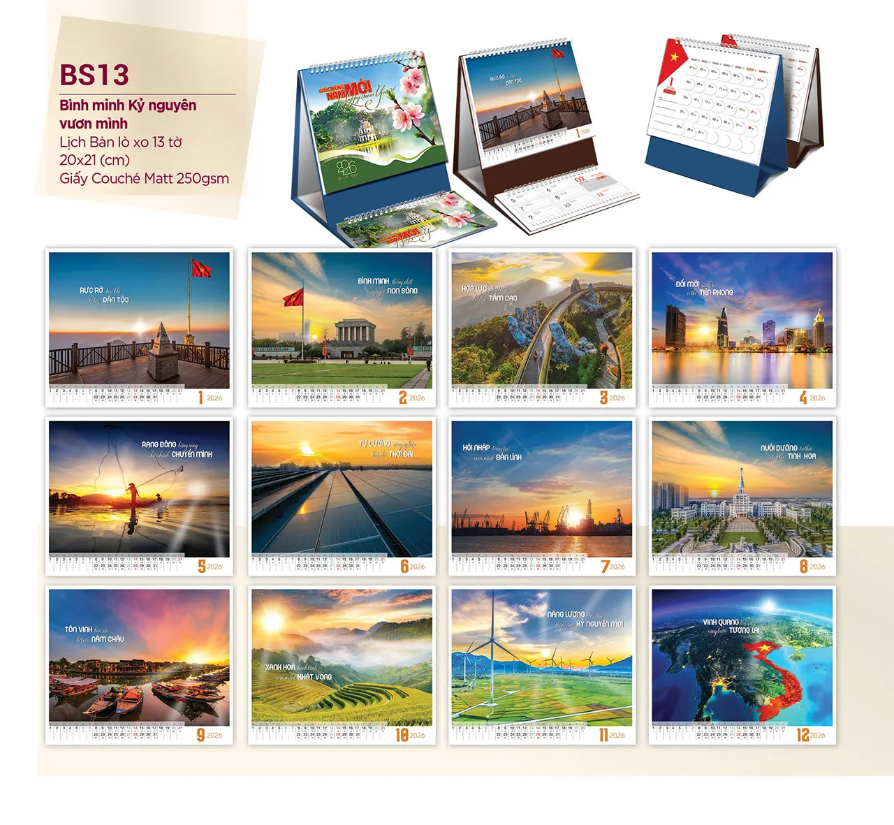 Bộ sưu tập lịch để bàn 2026 hiện đại, phong cách trẻ trung