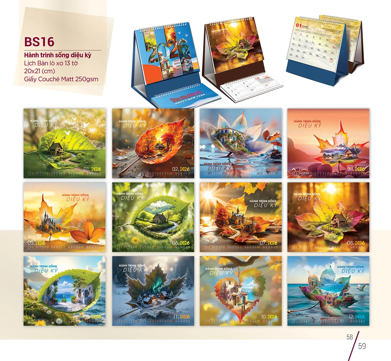 Lịch để bàn 2026 giấy dày, bền đẹp, dễ lật giở