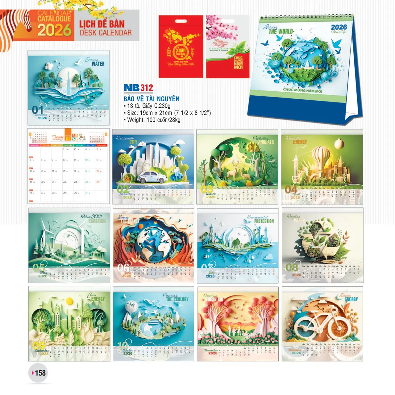 Mẫu lịch để bàn phôi sẵn NB hiện đại