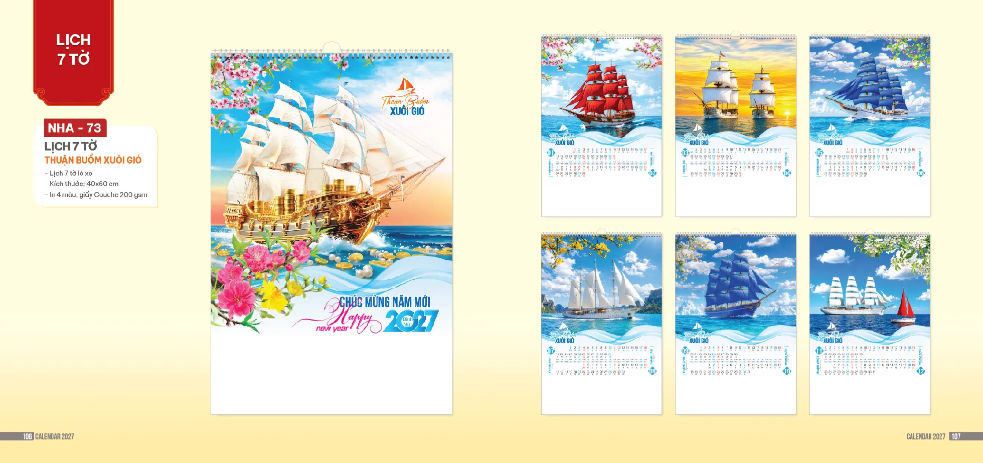 Mẫu lịch 7 tờ lò xo 2027 mã NHA