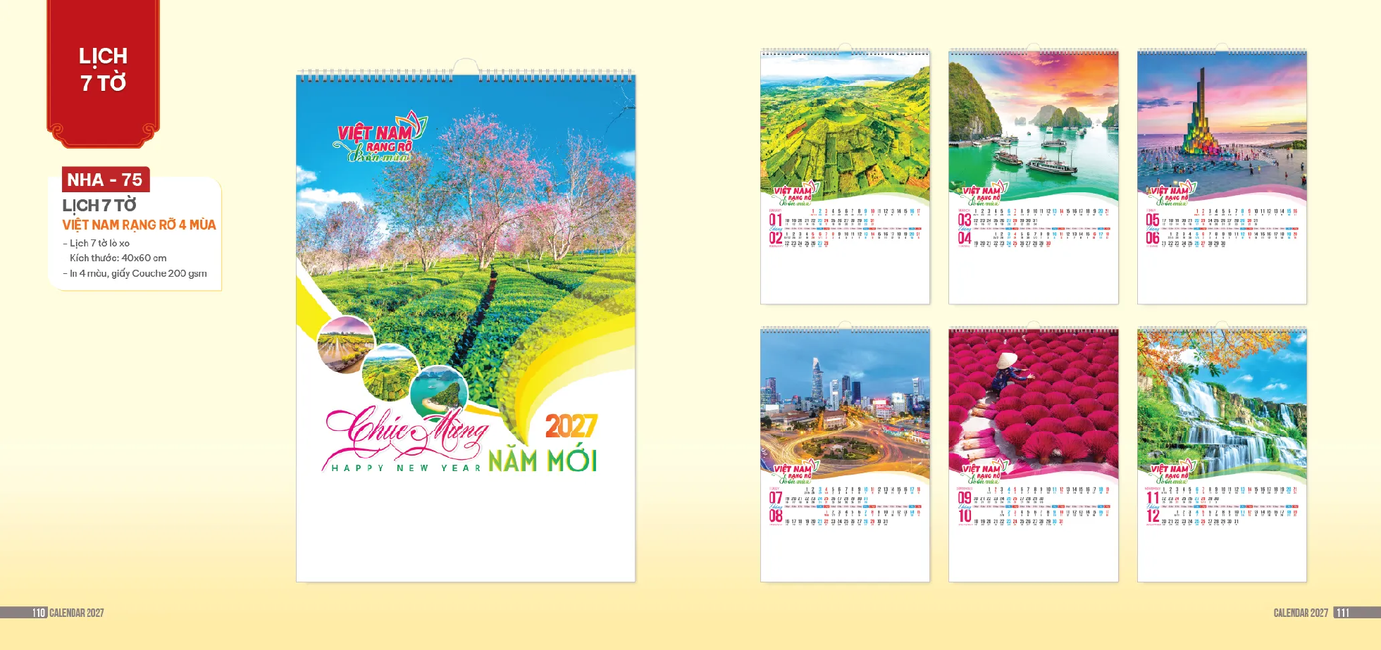 Mẫu lịch lò xo 7 tờ 2027 đẹp