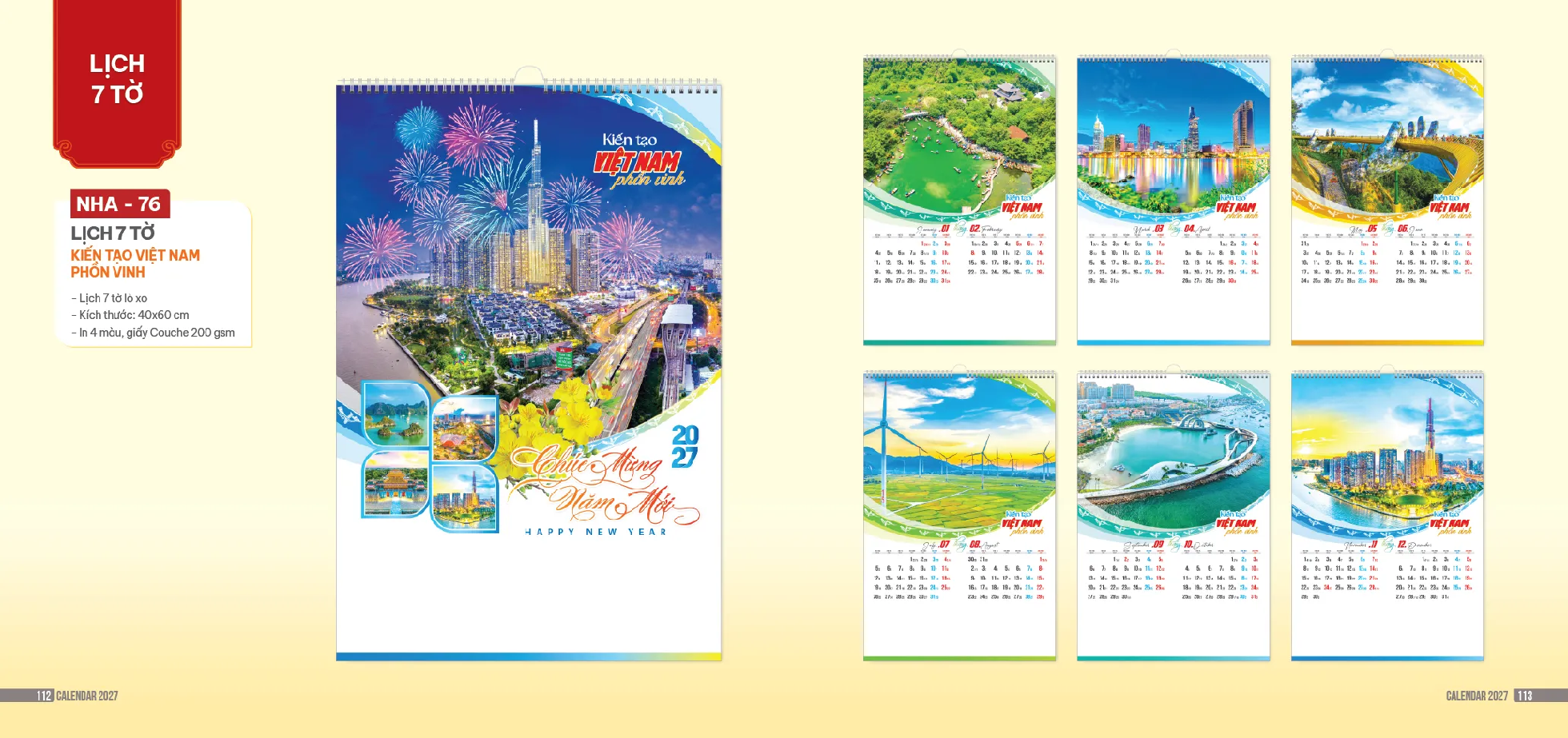 Lịch treo tường 7 tờ lò xo 2027
