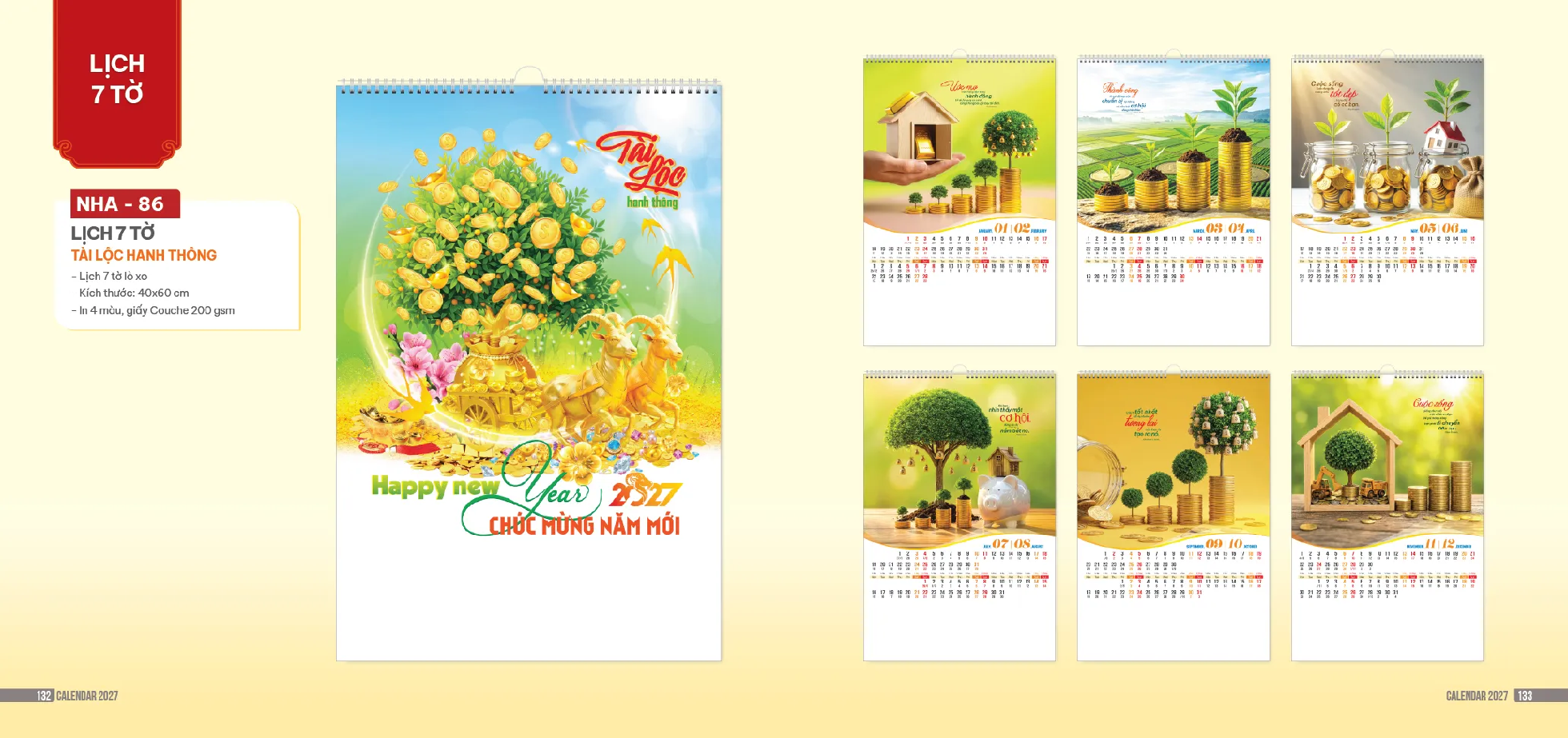 Lịch treo tường Tết 2027 7 tờ