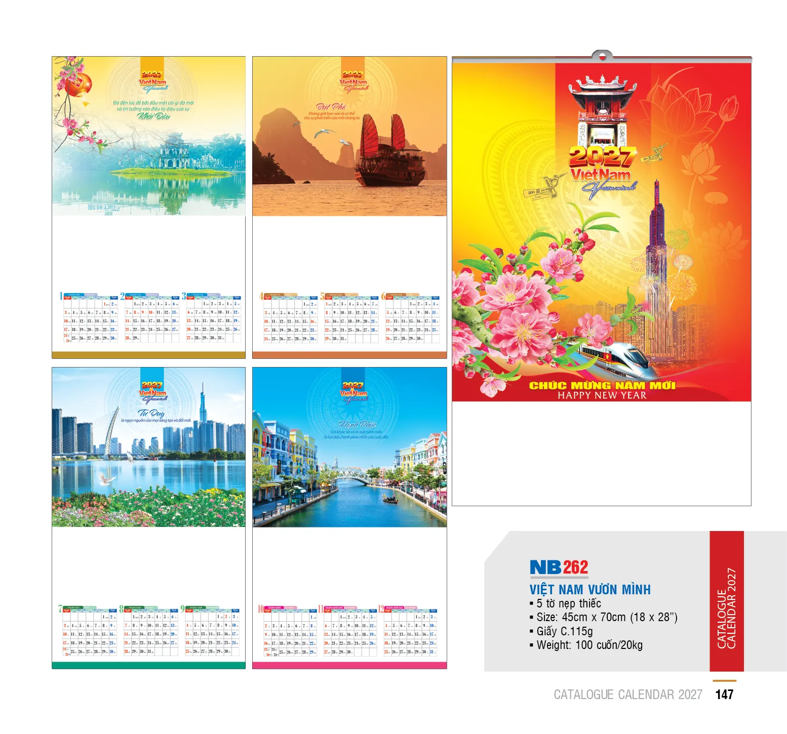 lịch treo tường nẹp thiếc 5 tờ