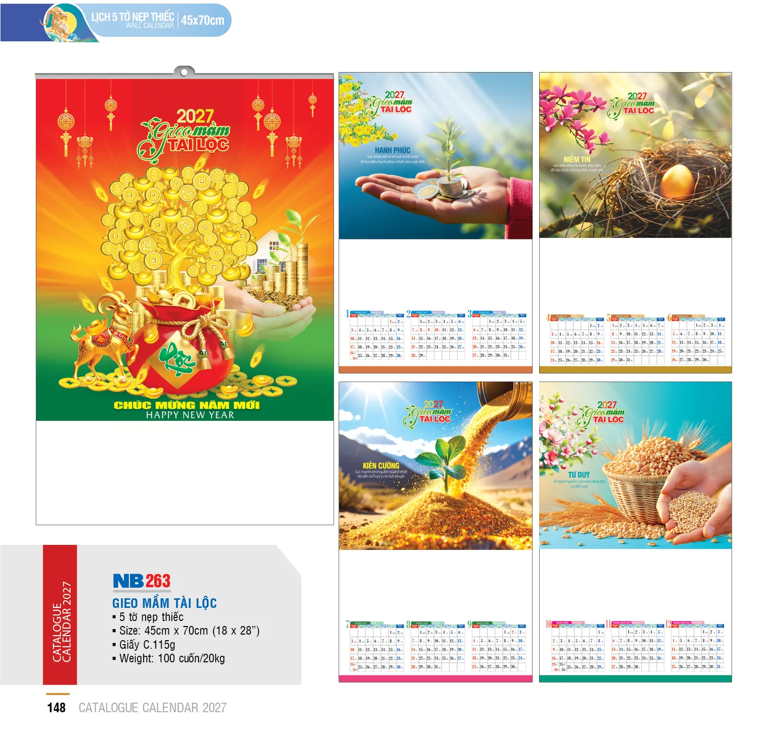 lịch nẹp thiếc 5 tờ 2027 đẹp