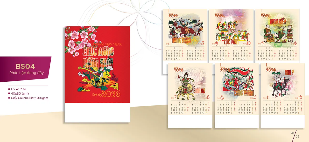 lịch lò xo 7 tờ 2026