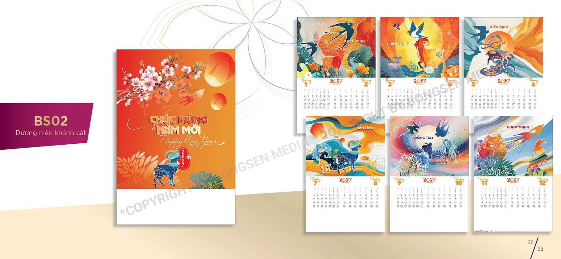 Mẫu lịch lò xo 7 tờ 2027 đẹp