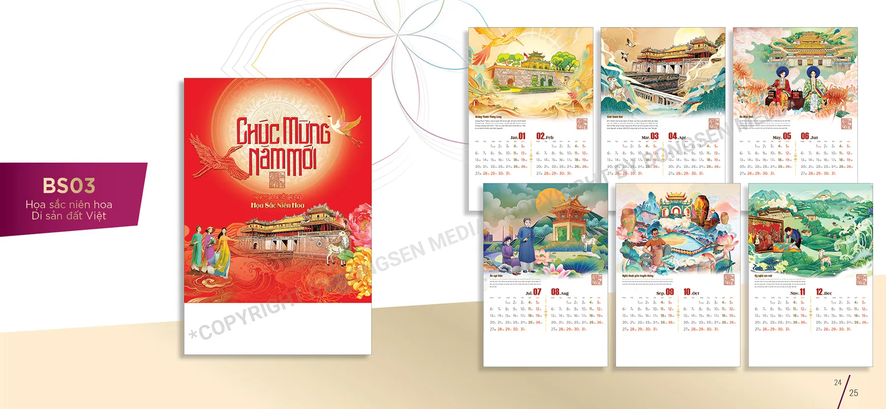 Lịch lò xo 7 tờ treo tường 2027