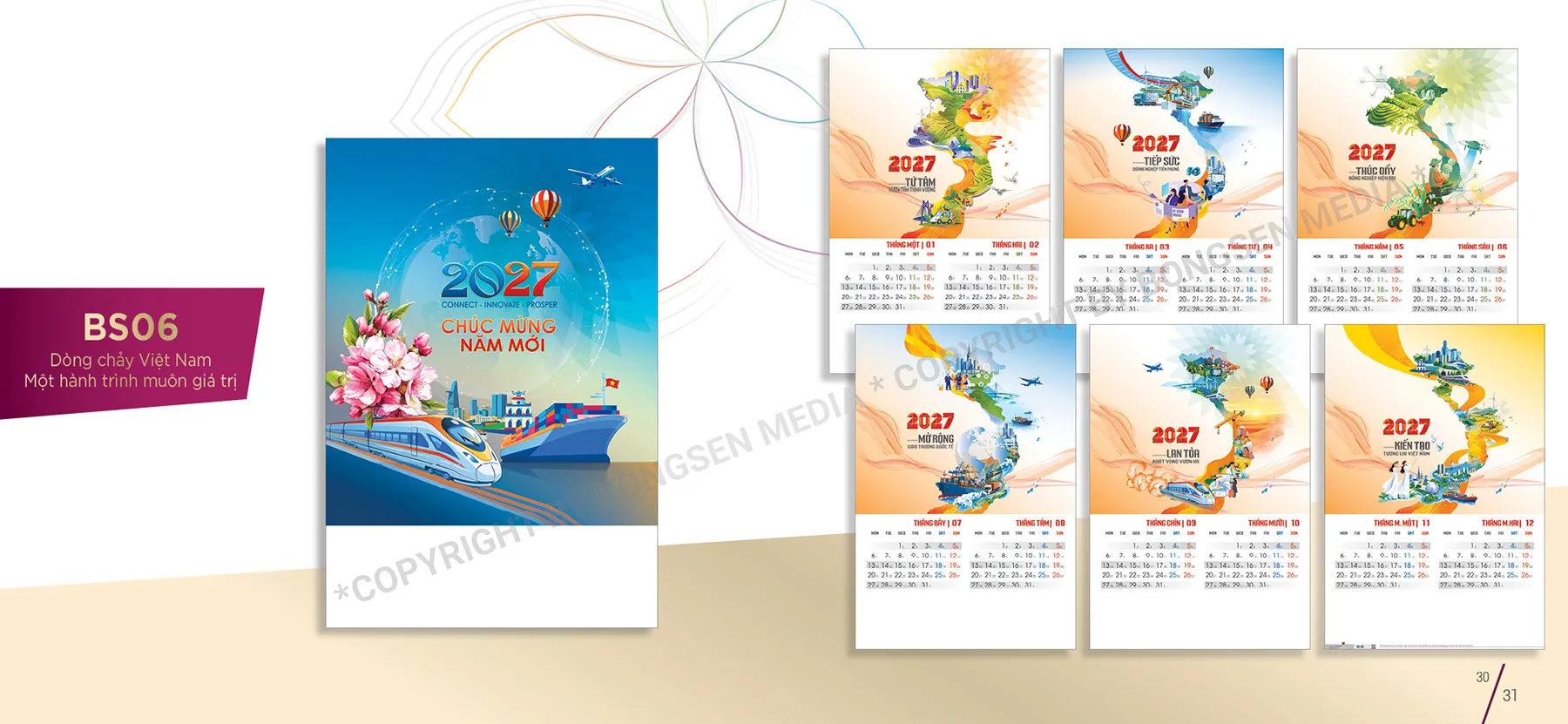 In lịch lò xo 7 tờ 2027 cho doanh nghiệp