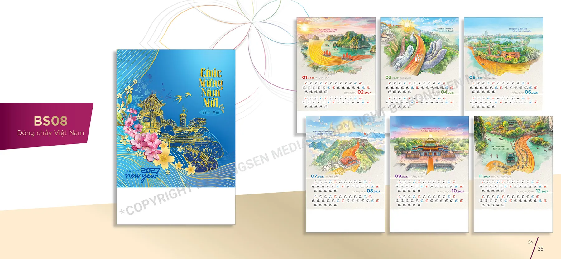 Mẫu lịch lò xo 7 tờ cao cấp 2027
