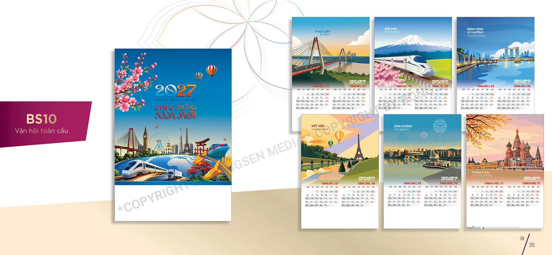 Lịch lò xo treo tường 7 tờ 2027